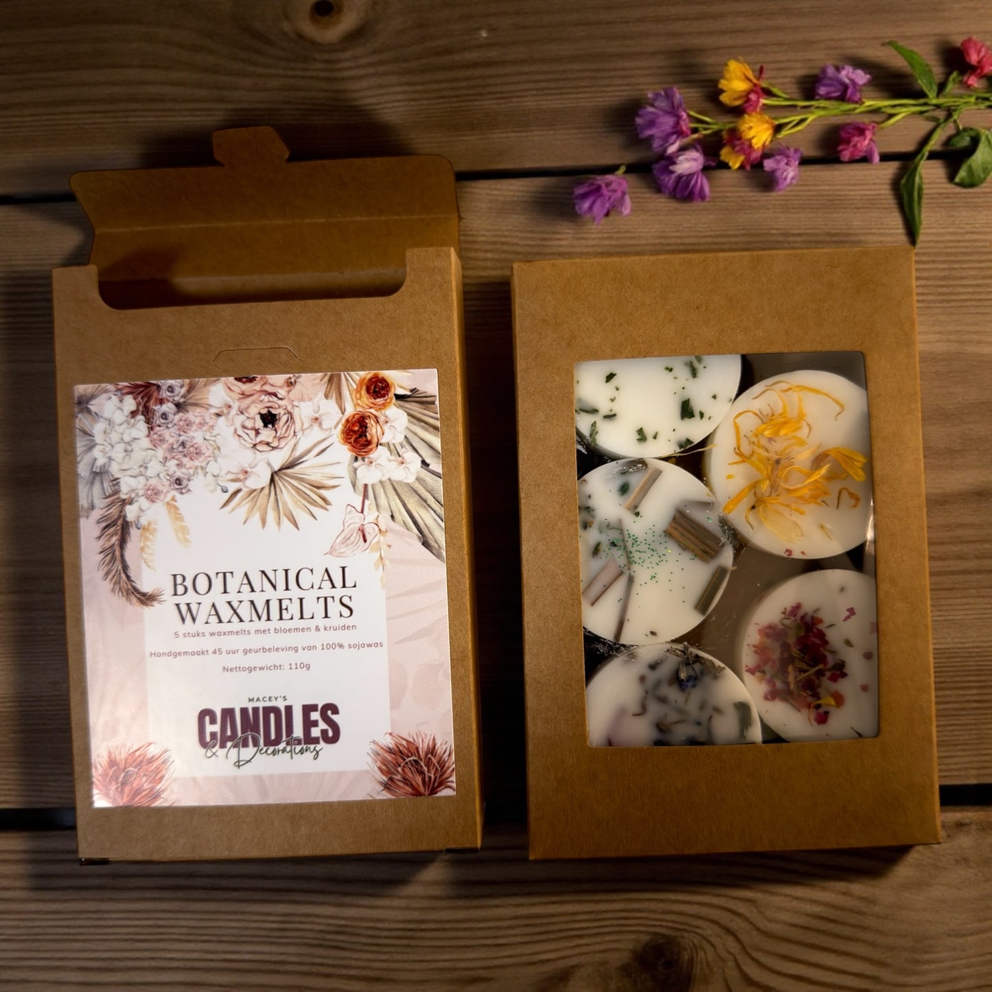 Botanical Waxmelts sojawas met bloemen & kruiden 5 stuks