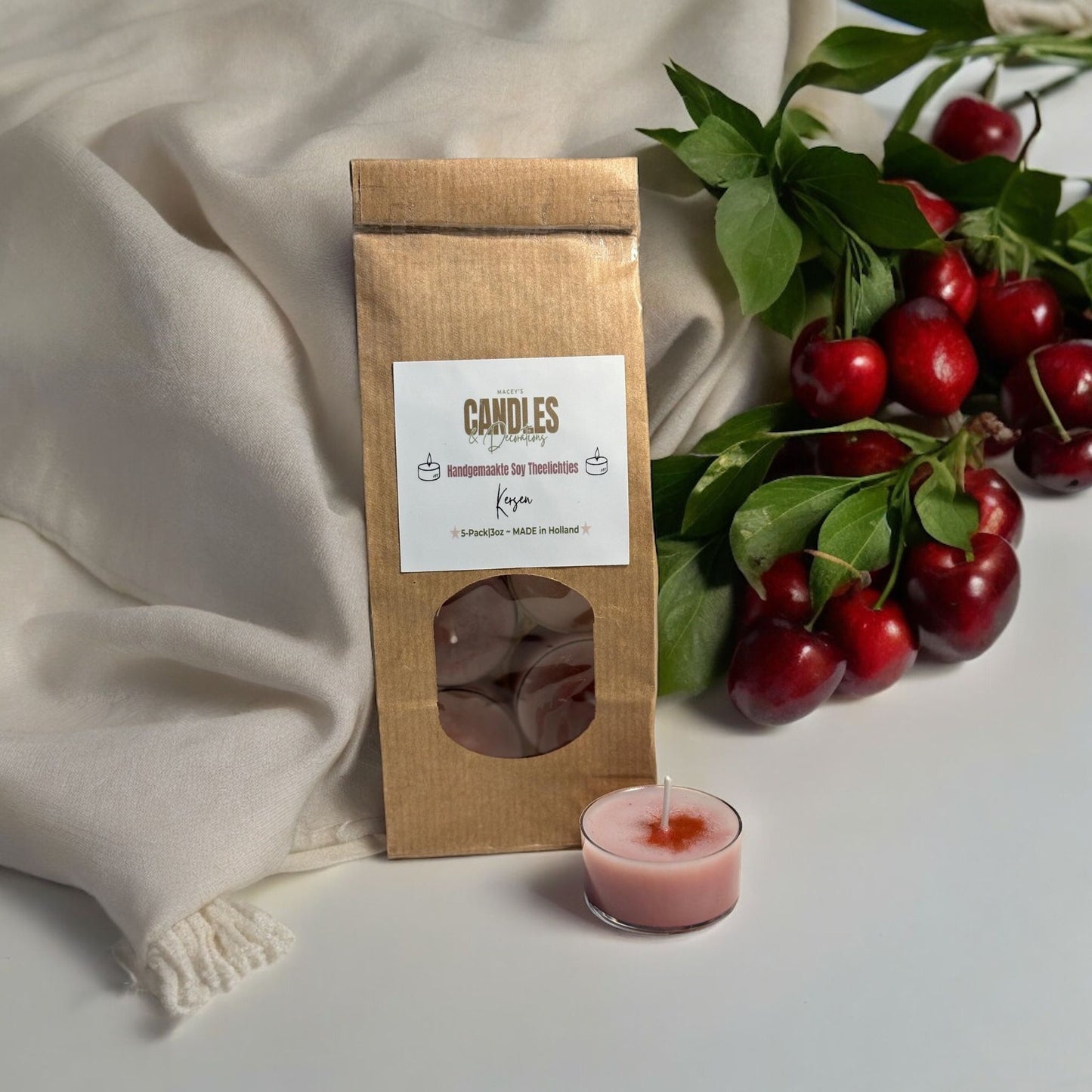Theelichtjes met geur kersen