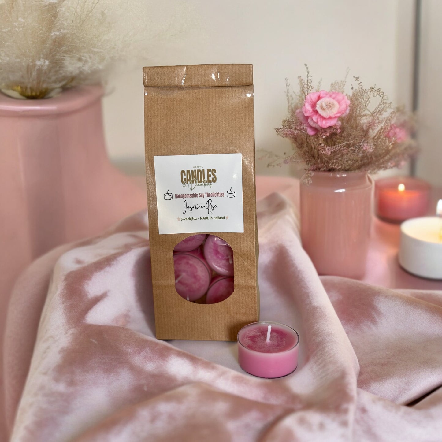 theelichtjes, waxinelichtjes met geur jasmijn en roos aromatherapie