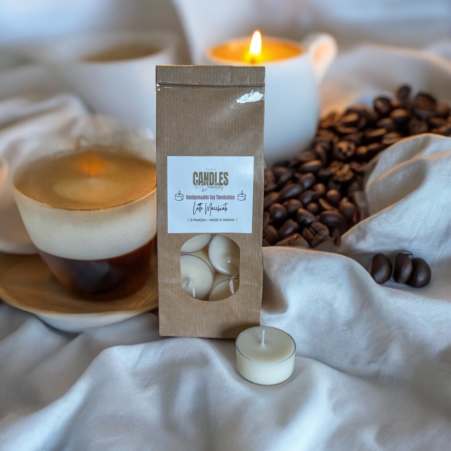 theelichtjes met koffie geur gemaakt van sojawas