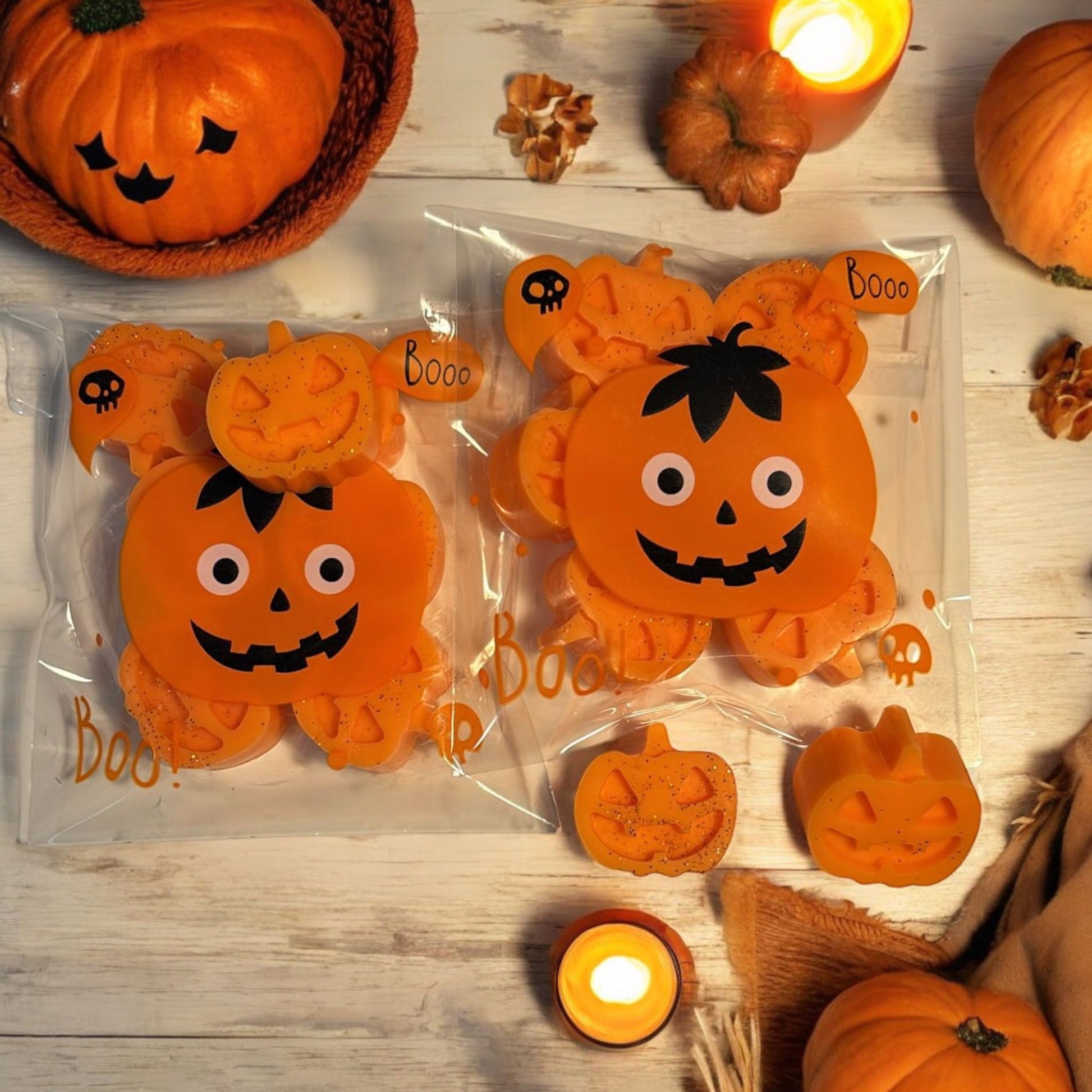 Waxmelts, geurmelts pumpkin spice aroma, 6 stuks pompoenvormige sojawas kleur oranje, duurzaam, langdurige geur. Halloween, Herfst