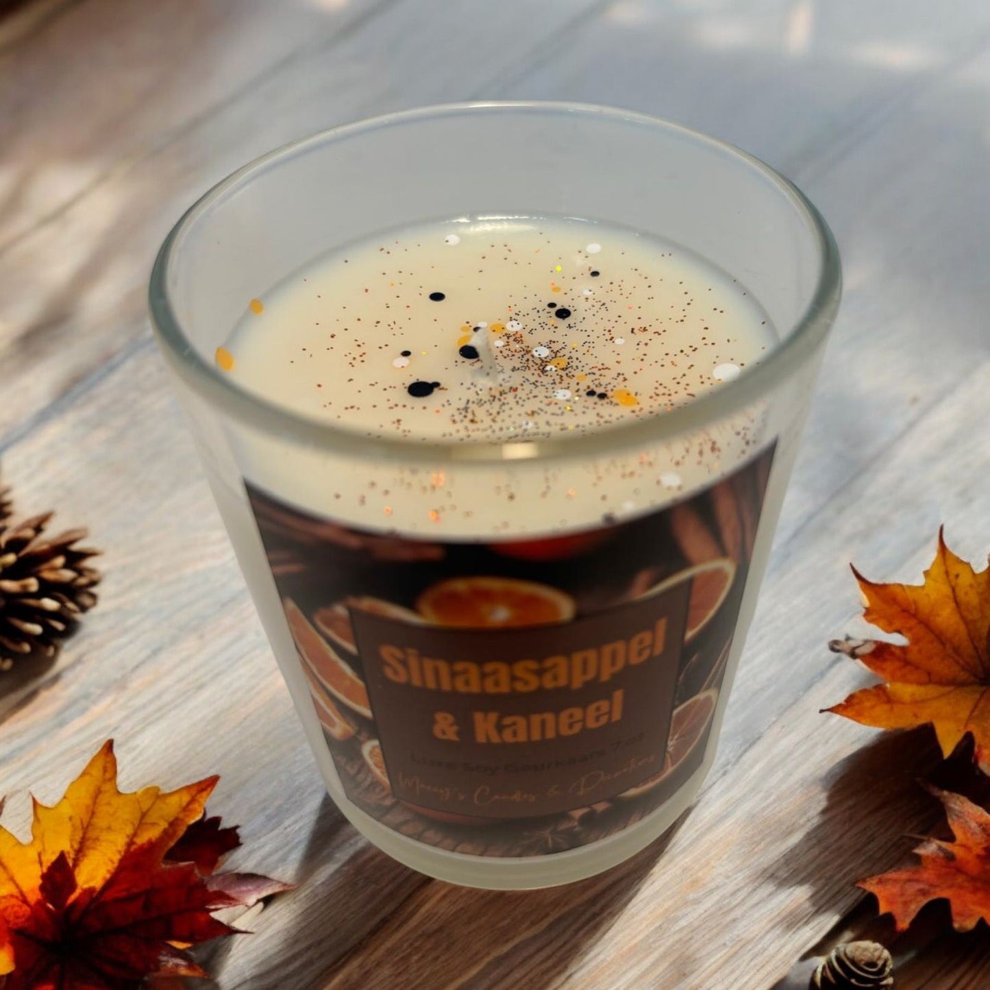 Luxe Geurkaars met bamboe deksel Sinaasappel & Kaneel (7oz)