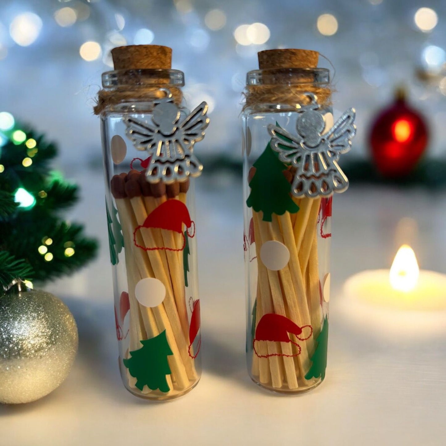 lucifers in glazen potje 20 ml met kerst decoratie