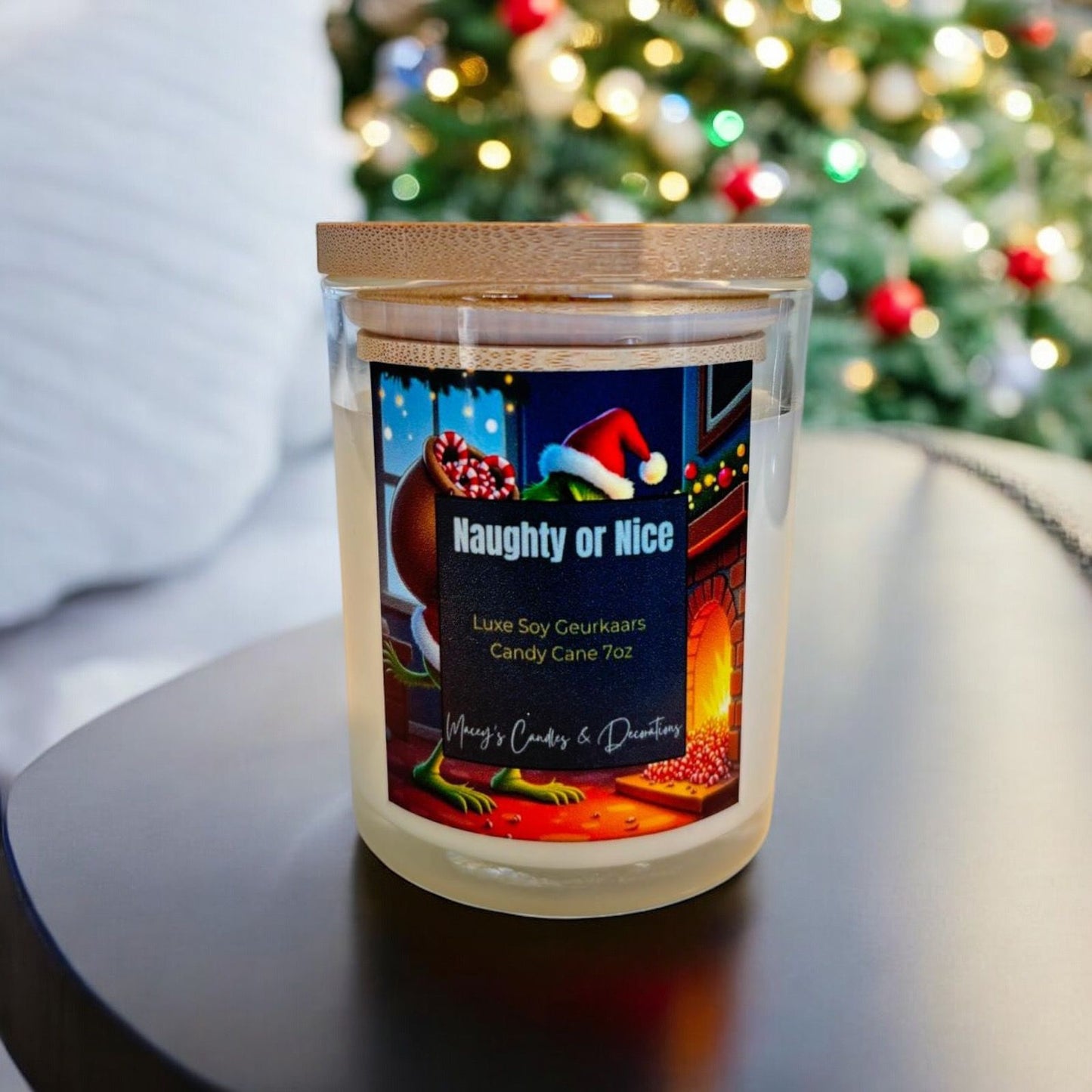 Naughty or Nice Geurkaars in glazen pot (7oz) Candy Cane