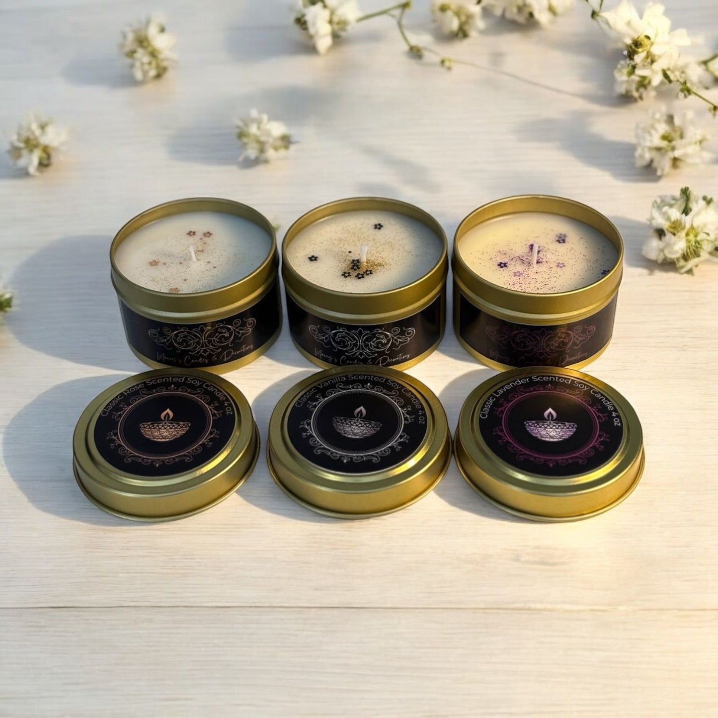 Klassieke Geurkaarsjes 3-pack (lavendel, vanille & roos) 4oz