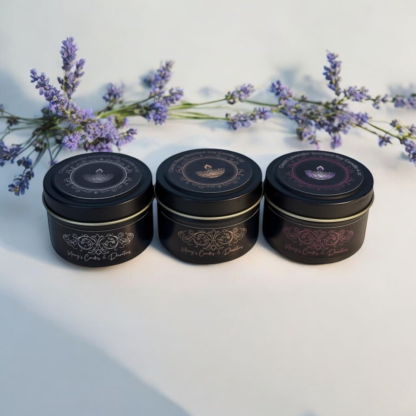 klassieke geuren geurkaarsjes kadoset roos, vanille, lavendel gemaakt van sojawas duurzaam