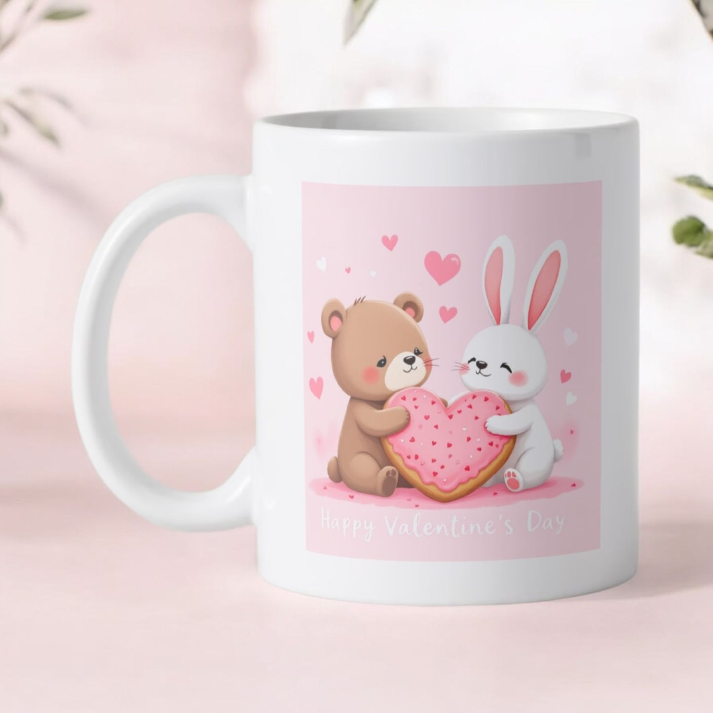 Valentijn keramische beker wit 350 ml beertje konijn en hartje