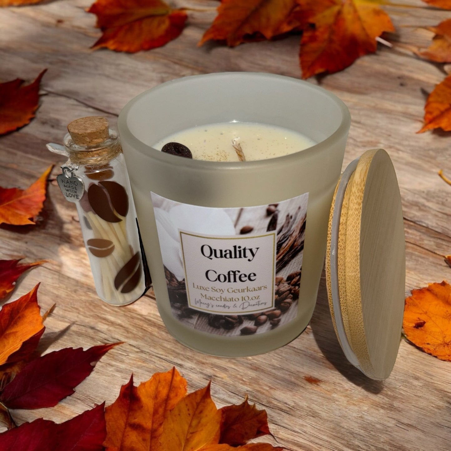 Luxe Koffie Geurkaars Macchiato 10 oz met lucifers