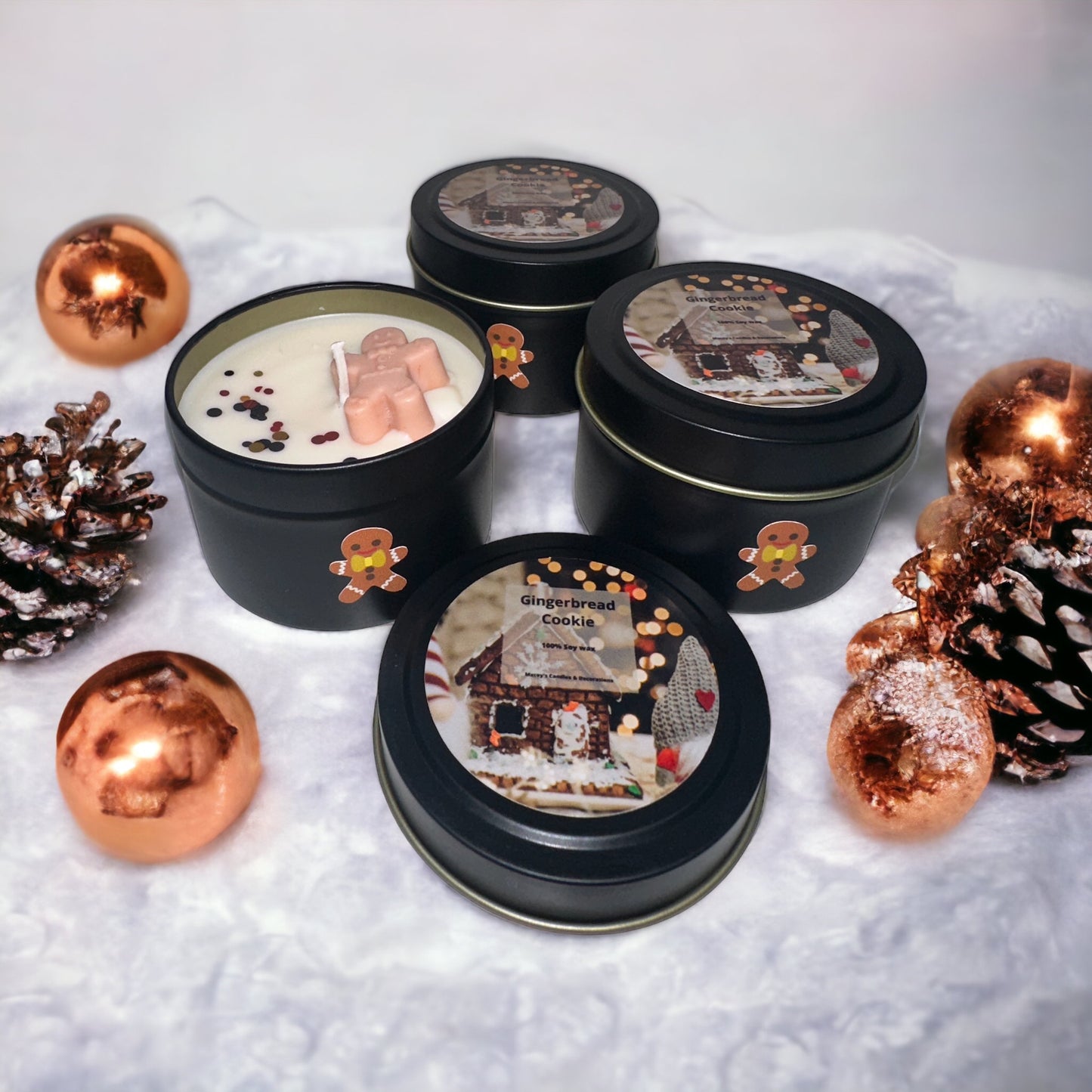 Gingerbread cookie geurkaarsje in zwart blikje met deksel 115g onze favoriet