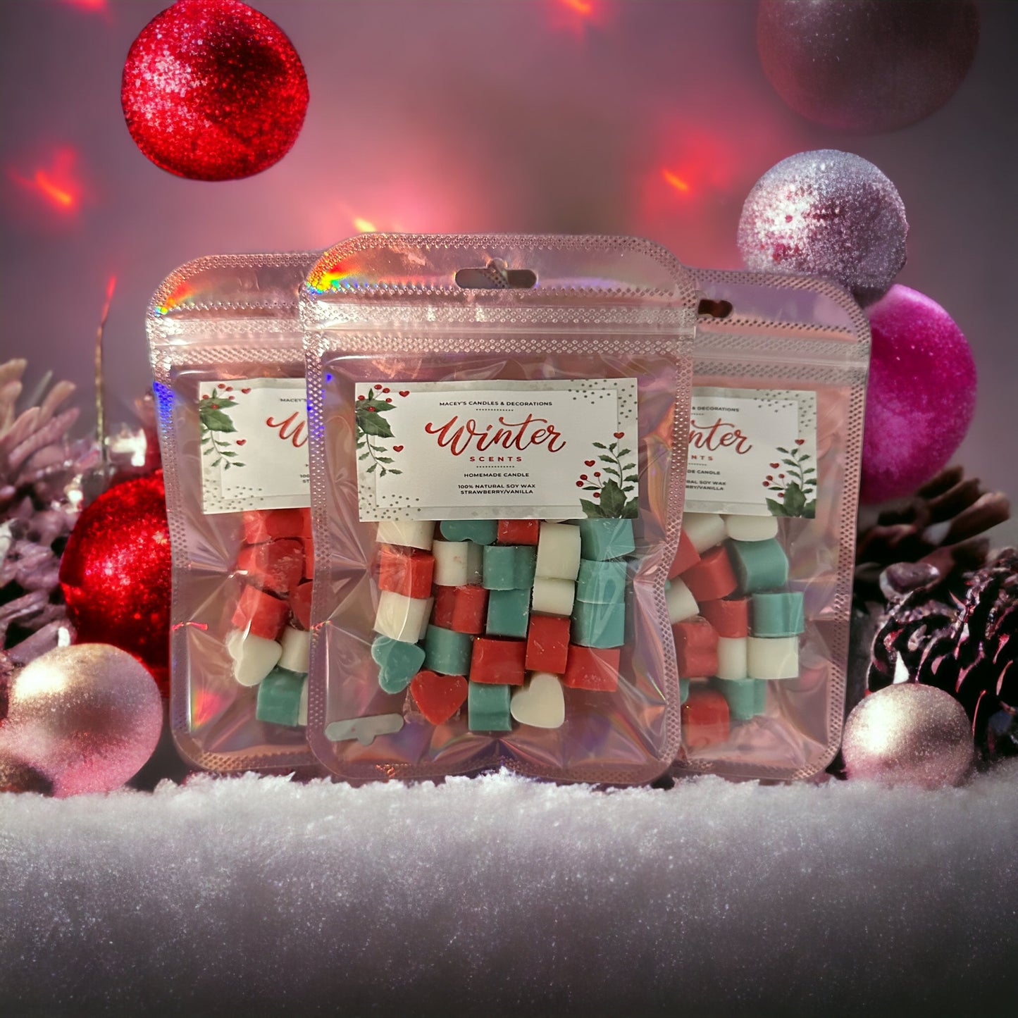 Winter Scents Mini Hartjes waxmelts 25 Stuks (Aardbei,Vanille)