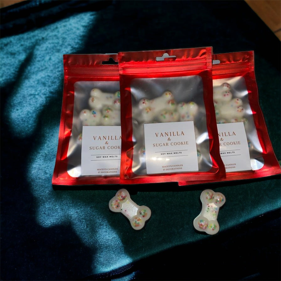 Suiker koekjes waxmelts, geurmelts en de vorm van een hondenkoekje 6 stuks duurzaam en handgemaakt van sojawas