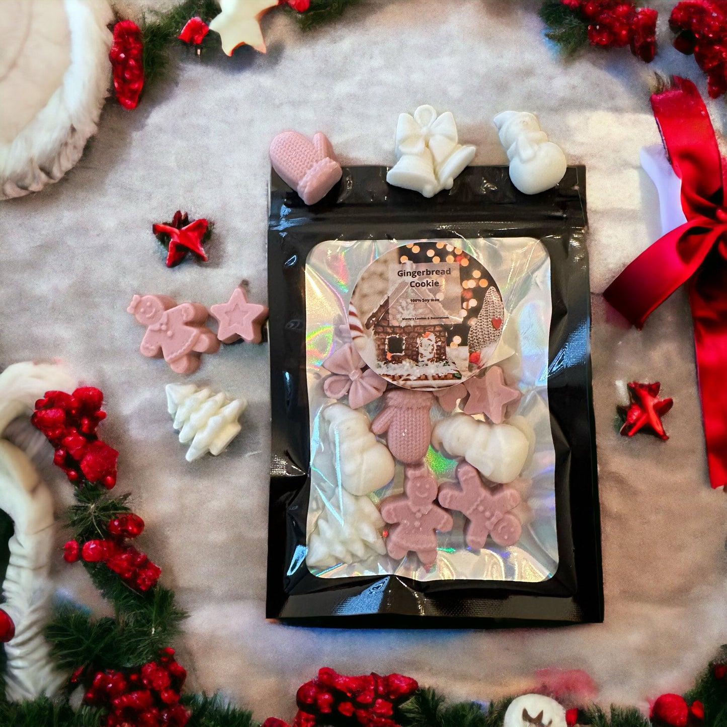 Soja was melts met de geur van gingerbread koekjes ruiken heerlijk. Hand gemaakt, leuke kerstfiguurtjes