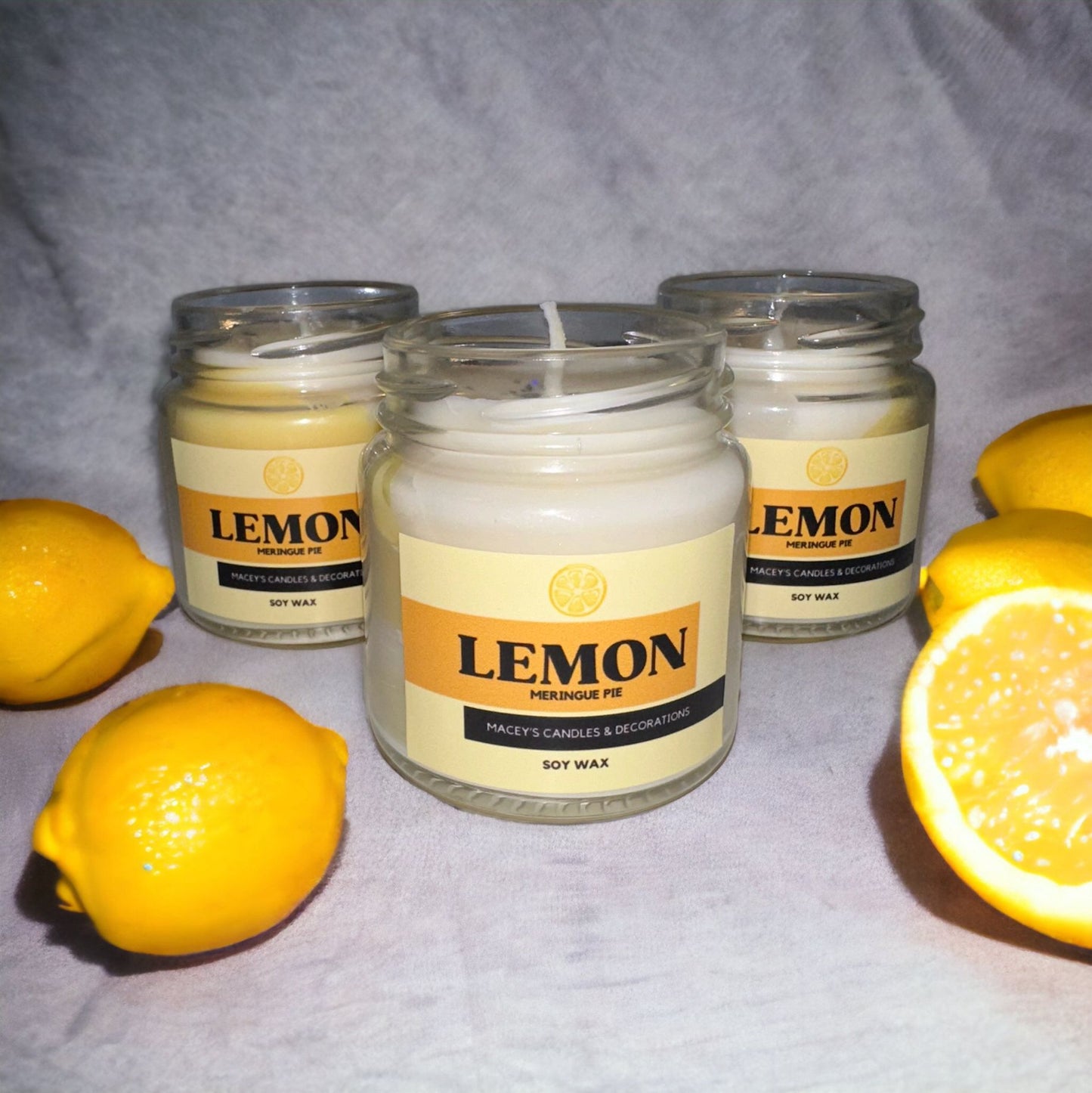 Lemon Merengue Pie geur kaars in glazen pot met deksel