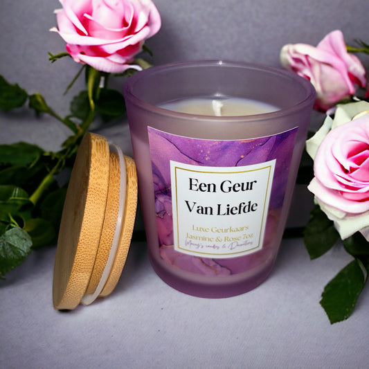 Luxe Geurkaars “Een geur van liefde” Jasmine & Rose 7oz