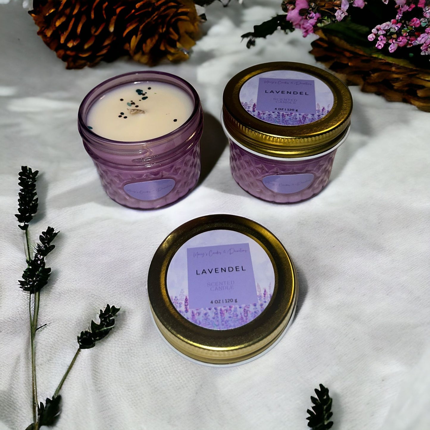 Zomerse Geurkaarsen in gekleurde glazen potjes 4oz|120g