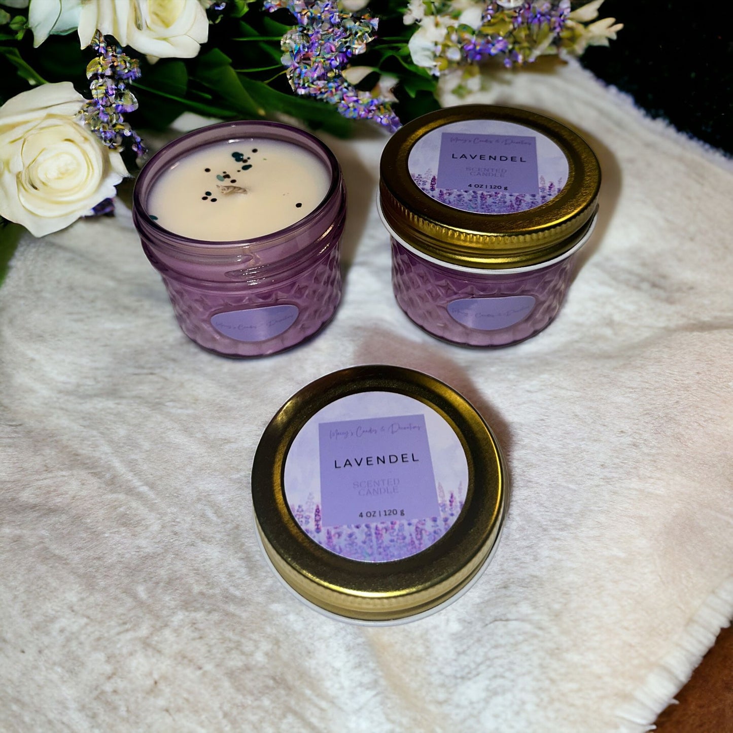 Zomerse Geurkaarsen in gekleurde glazen potjes 4oz|120g