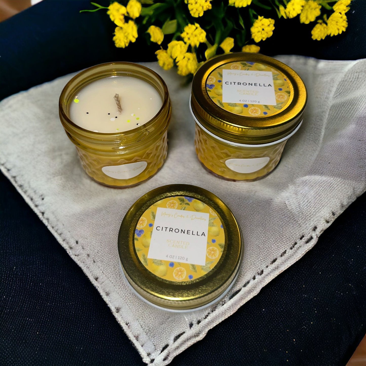Zomerse Geurkaarsen in gekleurde glazen potjes 4oz|120g