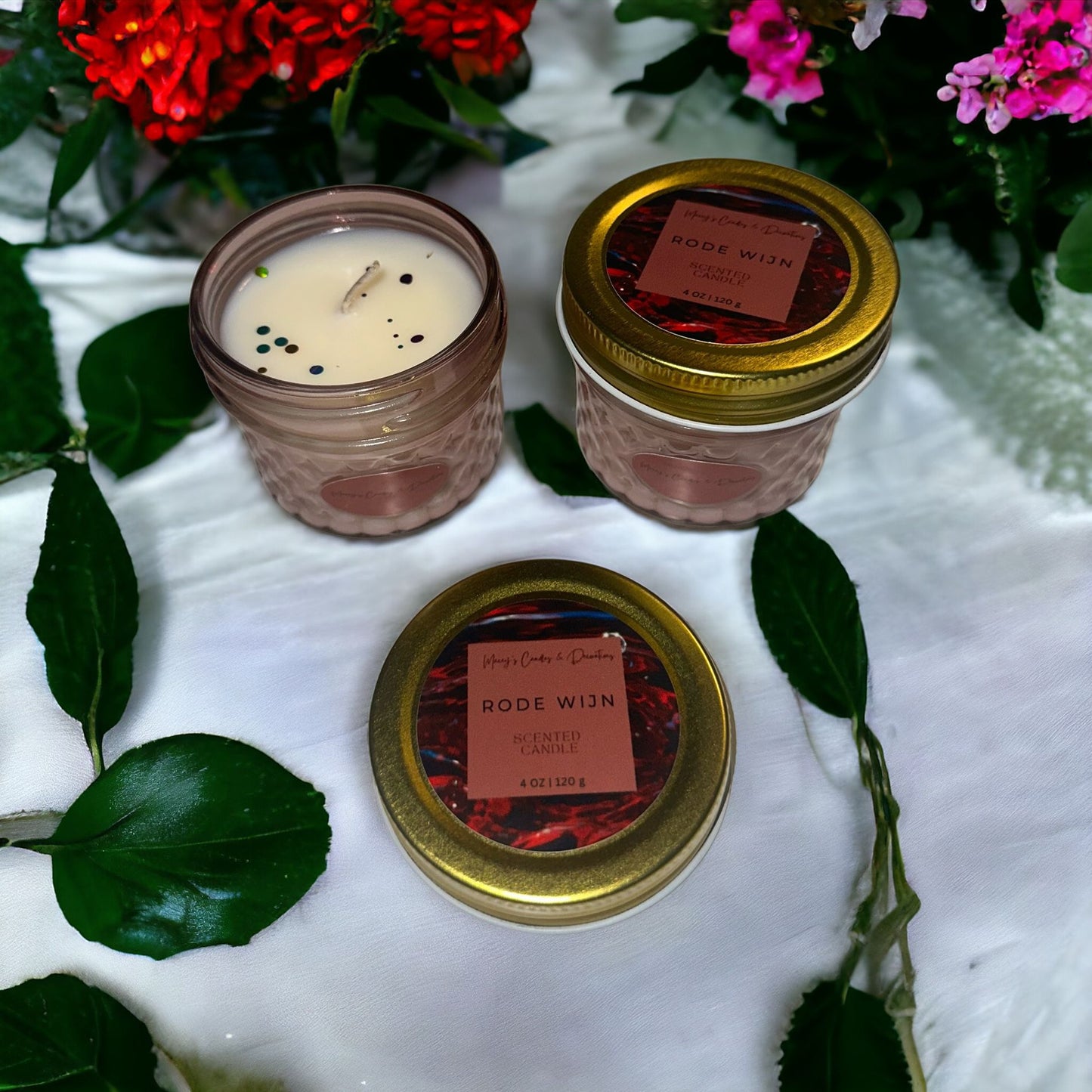 Zomerse Geurkaarsen in gekleurde glazen potjes 4oz|120g