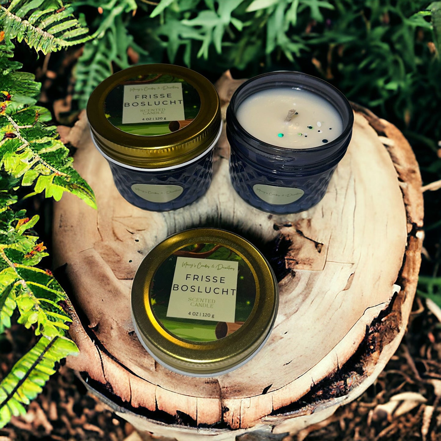 Zomerse Geurkaarsen in gekleurde glazen potjes 4oz|120g