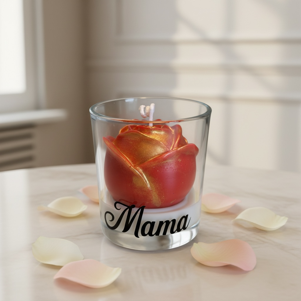 Mama rozen kaars, handgemaakt van sojawas in glazen pot 7oz,kies uit geurloos of rozengeur. Moederdagcadeau online kopen bij Macey’s Candles & Decorations