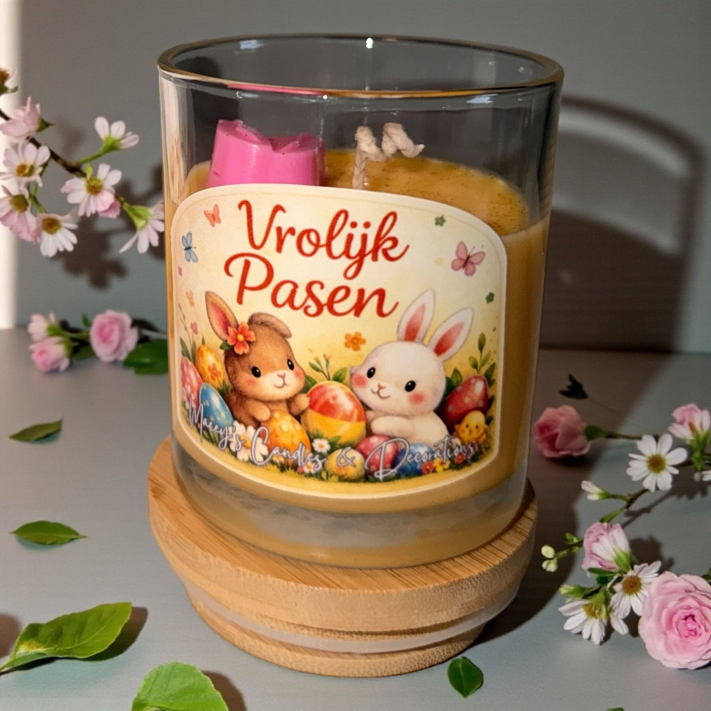 Vrolijk Pasen sojawas kaars in glazen pot met deksel (7oz)