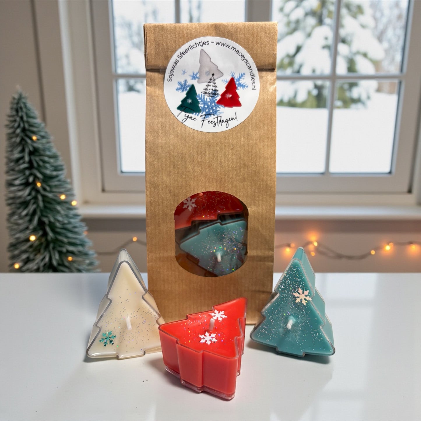 Sojawas theelichtjes kerstboom – set van 3