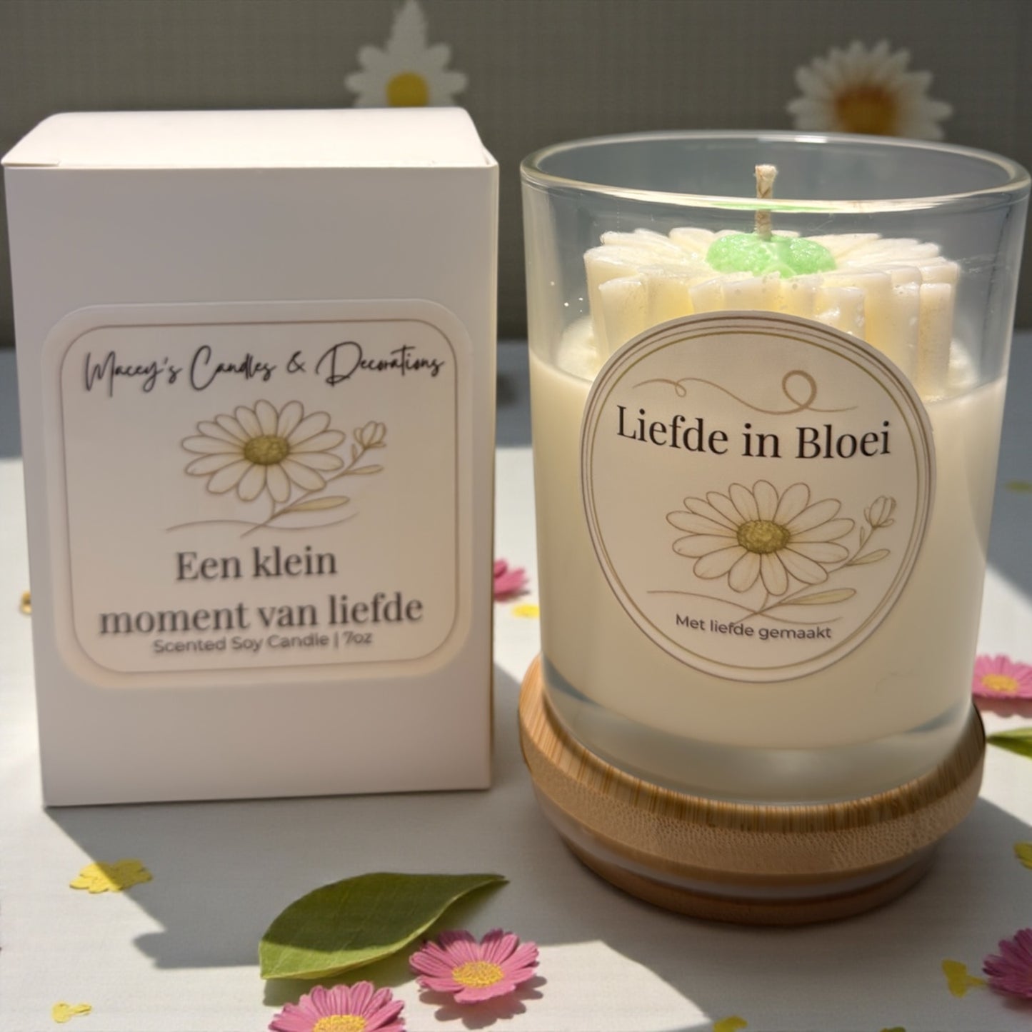 Liefde in Bloei – handgegoten sojakaars 7oz