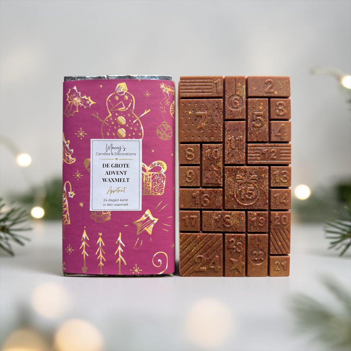 Grote Advent Waxmelt Appeltaart van 165 gram sojawas met 24 genummerde vakjes
