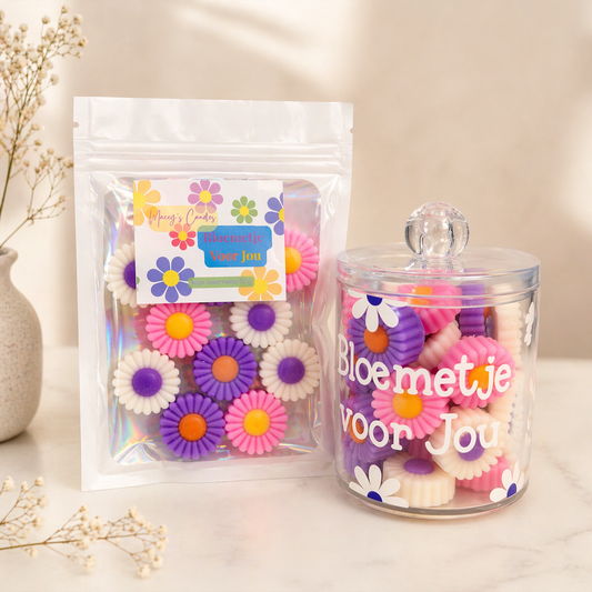 Complete waxmelts cadeauset met potje en navulling. Handgemaakt van sojawas met geuren roos, jasmijn en lavendel. Perfect als cadeau.