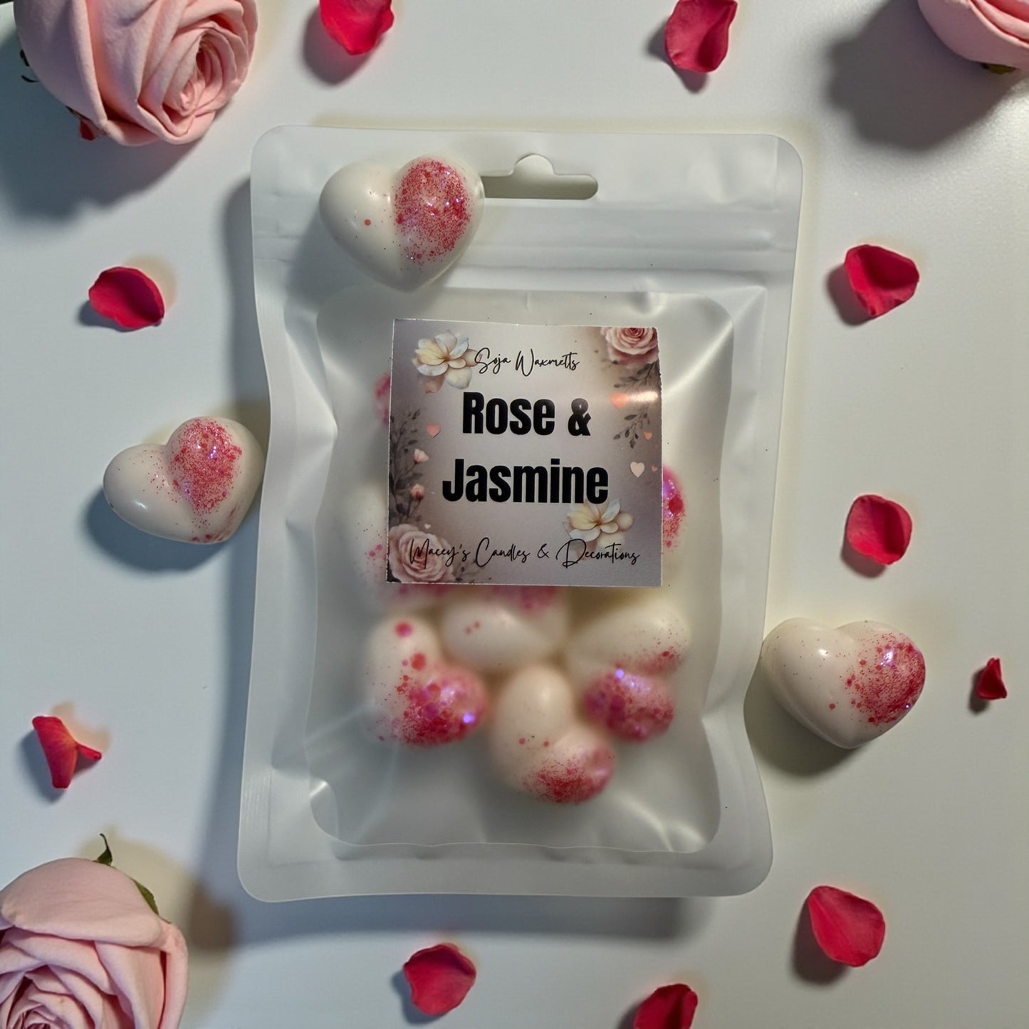 Waxmelts hartjes 8st. In de geur van Jasmijn en Roos