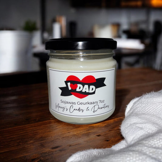 Koffie vanille geurkaars I love dad, 200 ml sojawas ook in de geur sandelhout en vanille, in glazen pot met deksel 