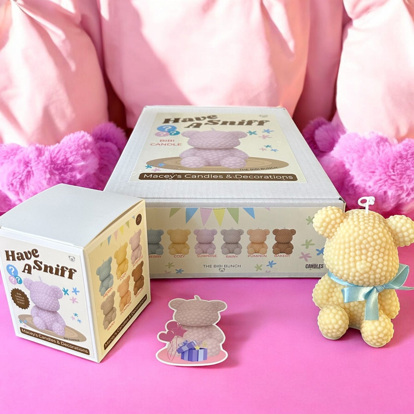 Bibi Bunch Teddy collectie 6 verschillende geurkaarsen in de vorm van een beer 9x7cm in een mooie verpakking, heerlijke geuren gemaakt van soja was, duurzaam, mooie decoratie in pastelkleuren gemaakt met liefde