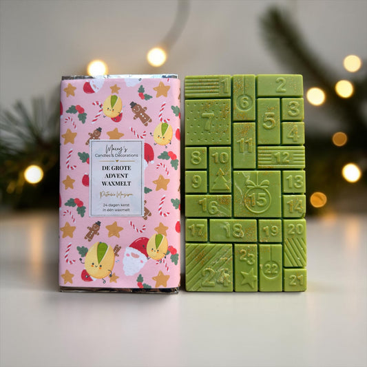 Grote Advent Waxmelt Pistachio Marzipan van 165 gram sojawas met 24 genummerde vakjes