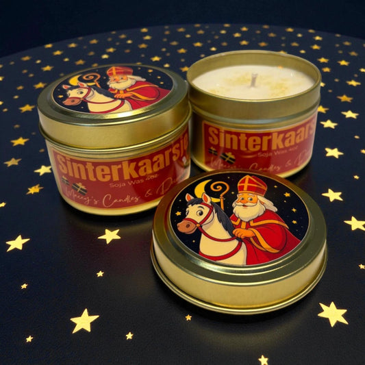 Sinterklaas Geurkaars 4geuren in gouden tinnen blikje met deksel 120ml