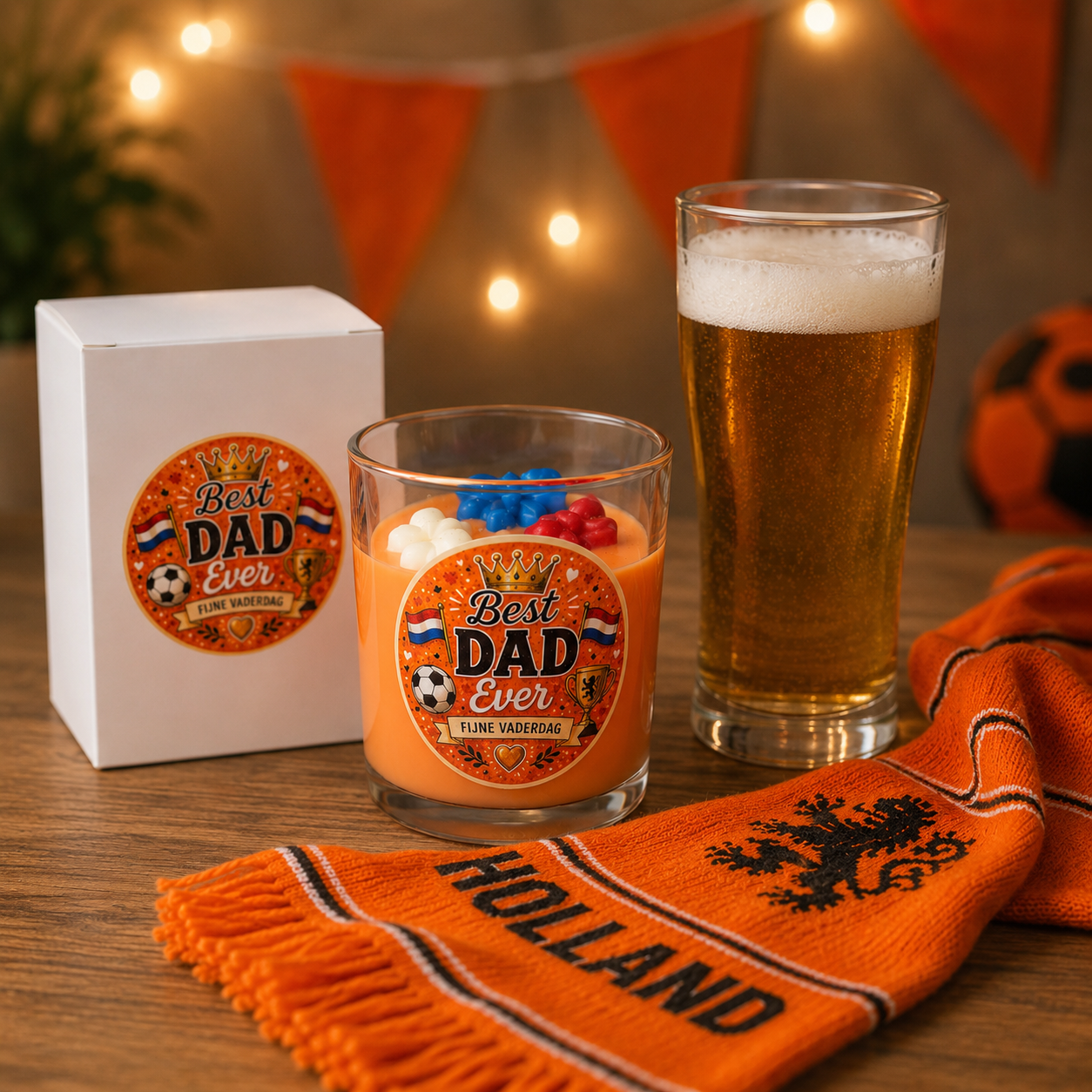 Best Dad Ever geurkaars in glazen pot met houten deksel, mango pineapple geur, handgemaakt van sojawas, Vaderdag cadeau voor voetballiefhebbers.